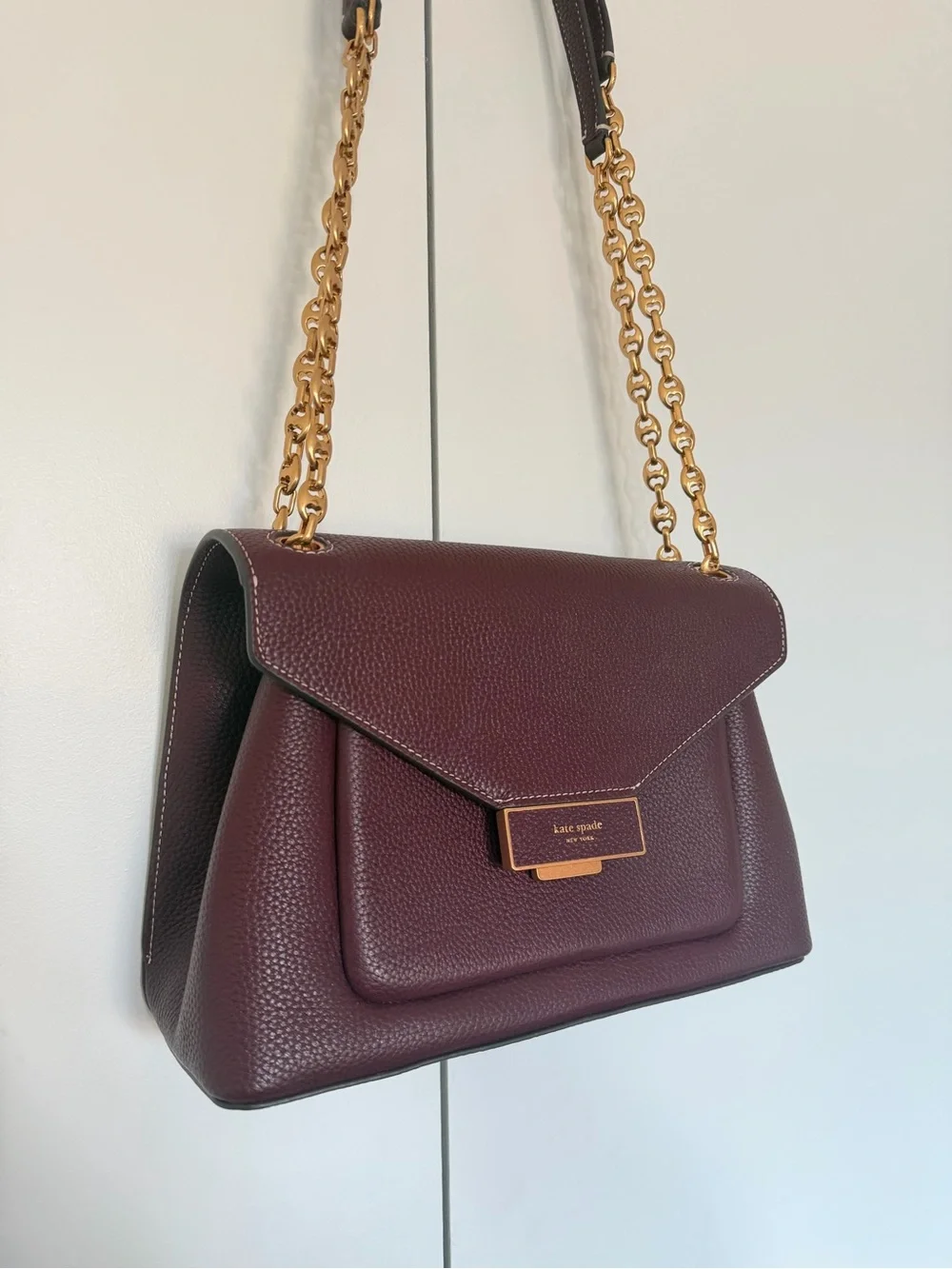 kate spade Plum Pebbled Leather Shoulder Bag with Gold Chain